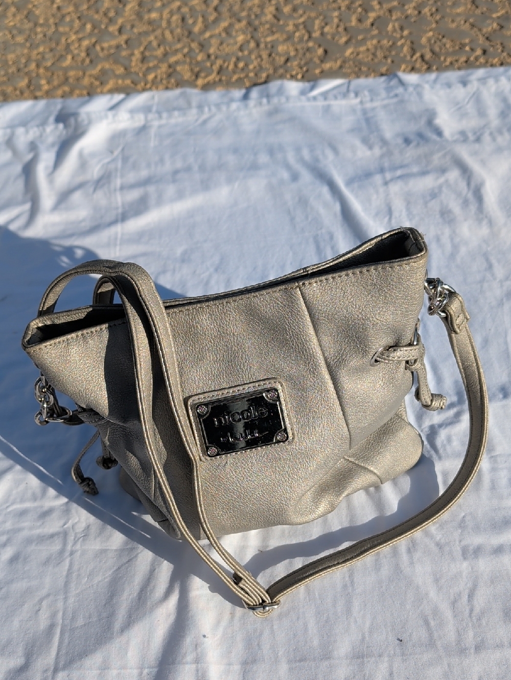 Nicole Silver Metallic Crossbody Bag